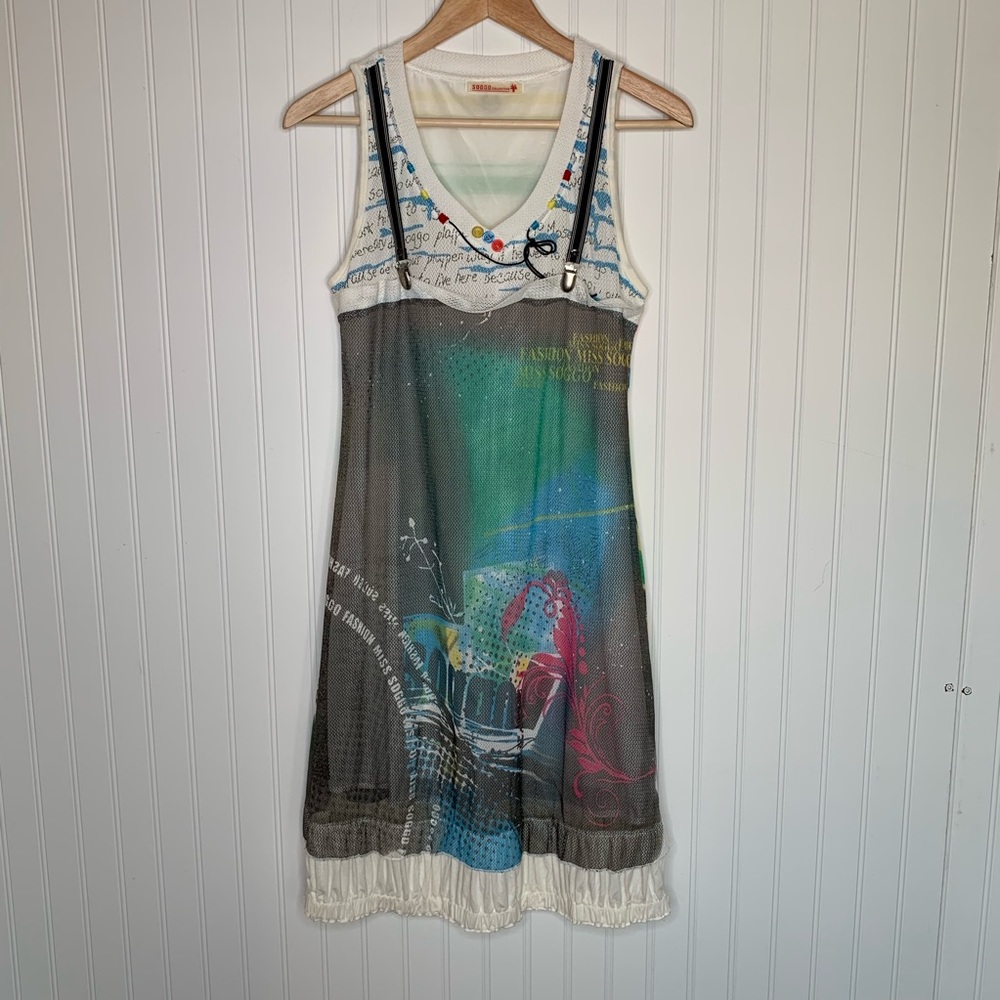Soggo Collection artsy midi shift dress size S